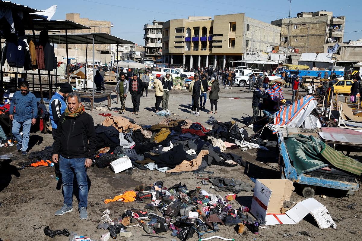The site of a twin suicide bombing attack in a central market is seen in Baghdad, Iraq. Credit: Reuters. 
