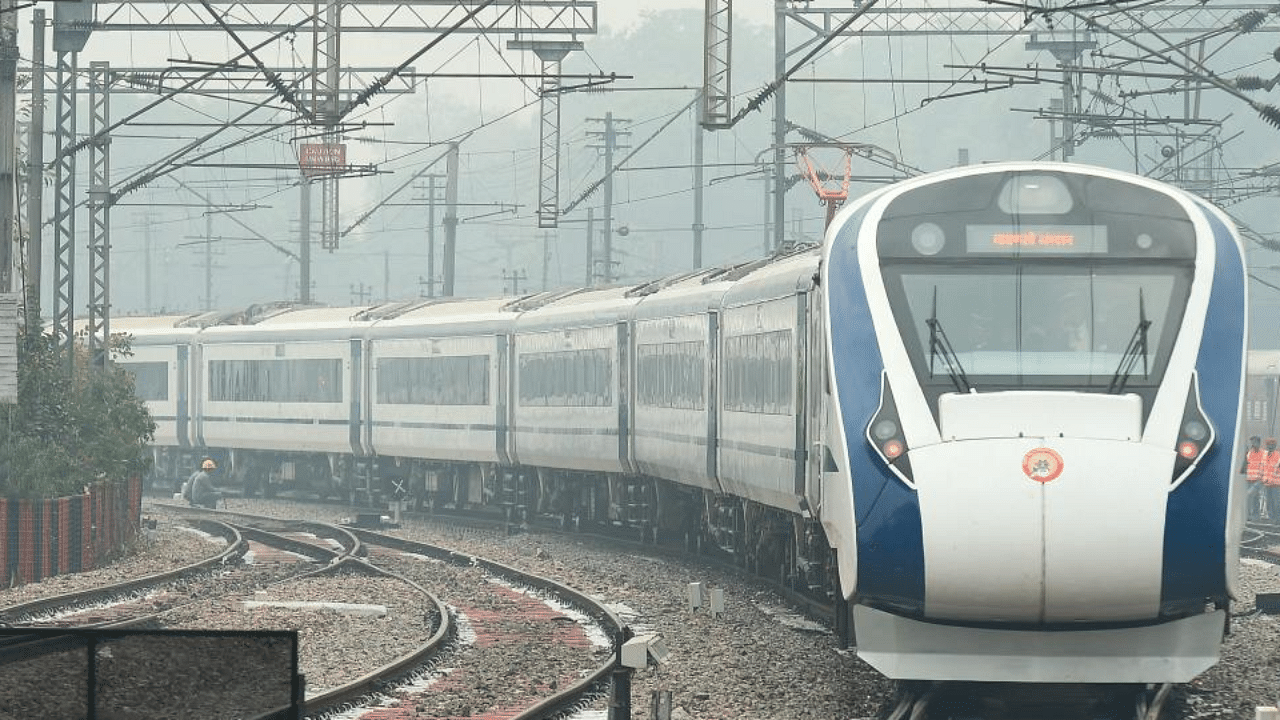 Vande Bharat Express, India's first semi-high speed train, leaves from New Delhi Railway Station after its flag off by Prime Minister Narendra Modi (unseen), Friday, Feb.15, 2019. Credit: PTI Photo