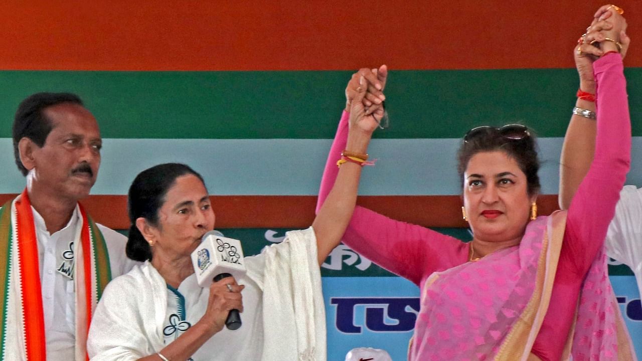 West Bengal Chief Minister and TMC supremo Mamata Banerjee campaigns for party candidates Satabdi Roy. Credit: PTI Photo