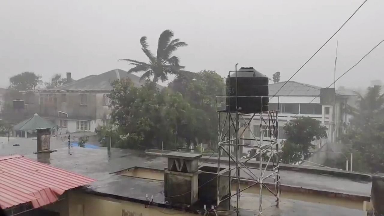Rain falls before the landfall of cyclone Eloise in Beira, Mozambique January 22, 2021, in this still image taken from a video obtained from social media. Credit: Reuters Photo