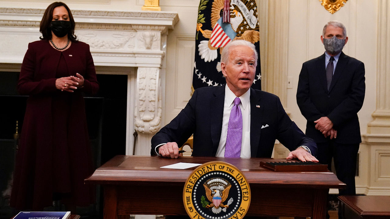 President Joe Biden reacts to a reporters question after signing executive orders. Credit: AP Photo