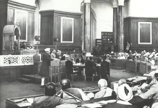 Jawaharlal Nehru's constituent assembly address. Credit: Wikimedia Commons/Representative Image