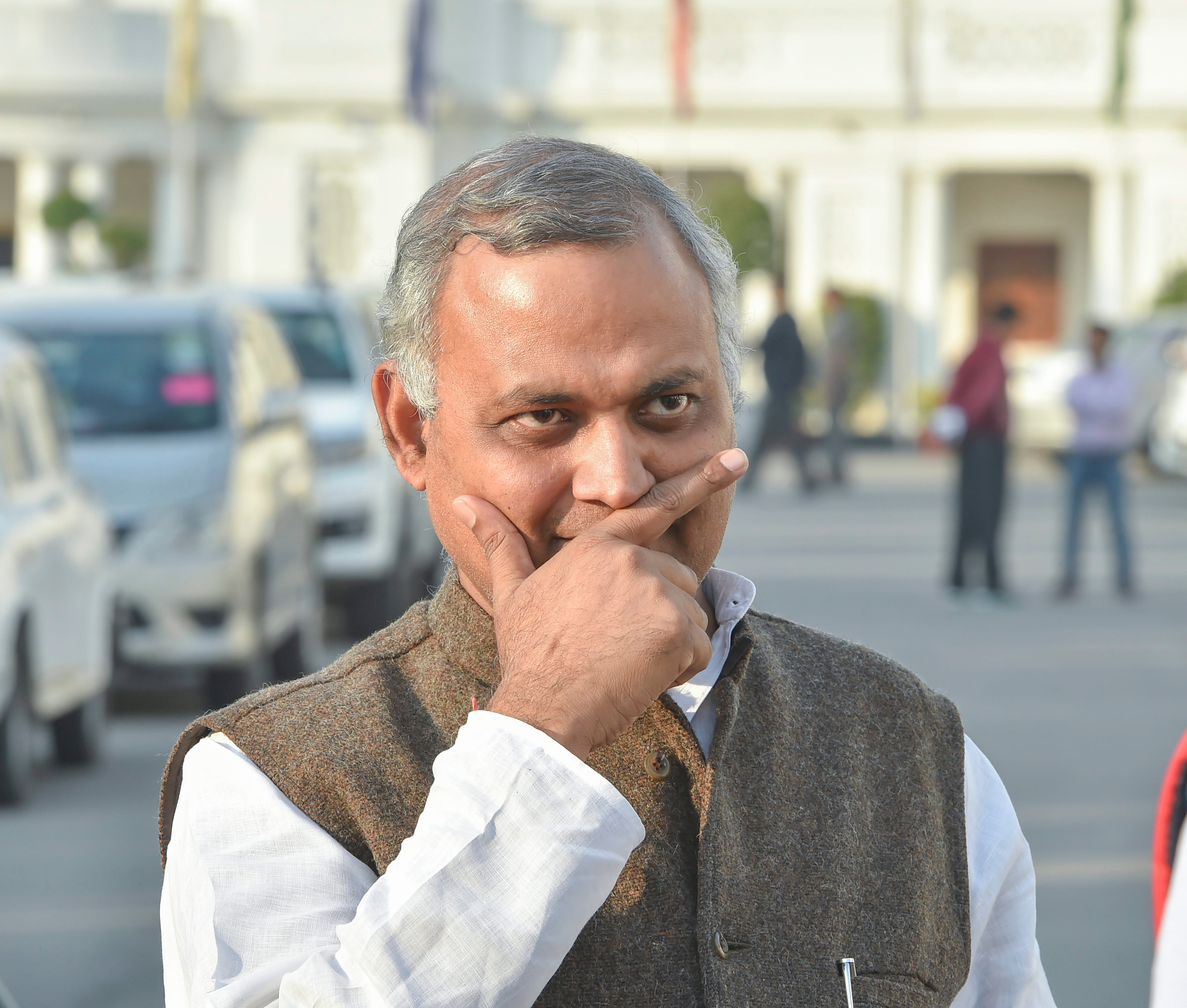 AAP MLA Somnath Bharti arrives to attend a special session of the Delhi Assembly, in New Delhi. Bharti was sentenced to two years in jail for assaulting the AIIMS security staff in a case registered in 2016, on Saturday, Jan. 23, 2021. Credit: PTI Photo