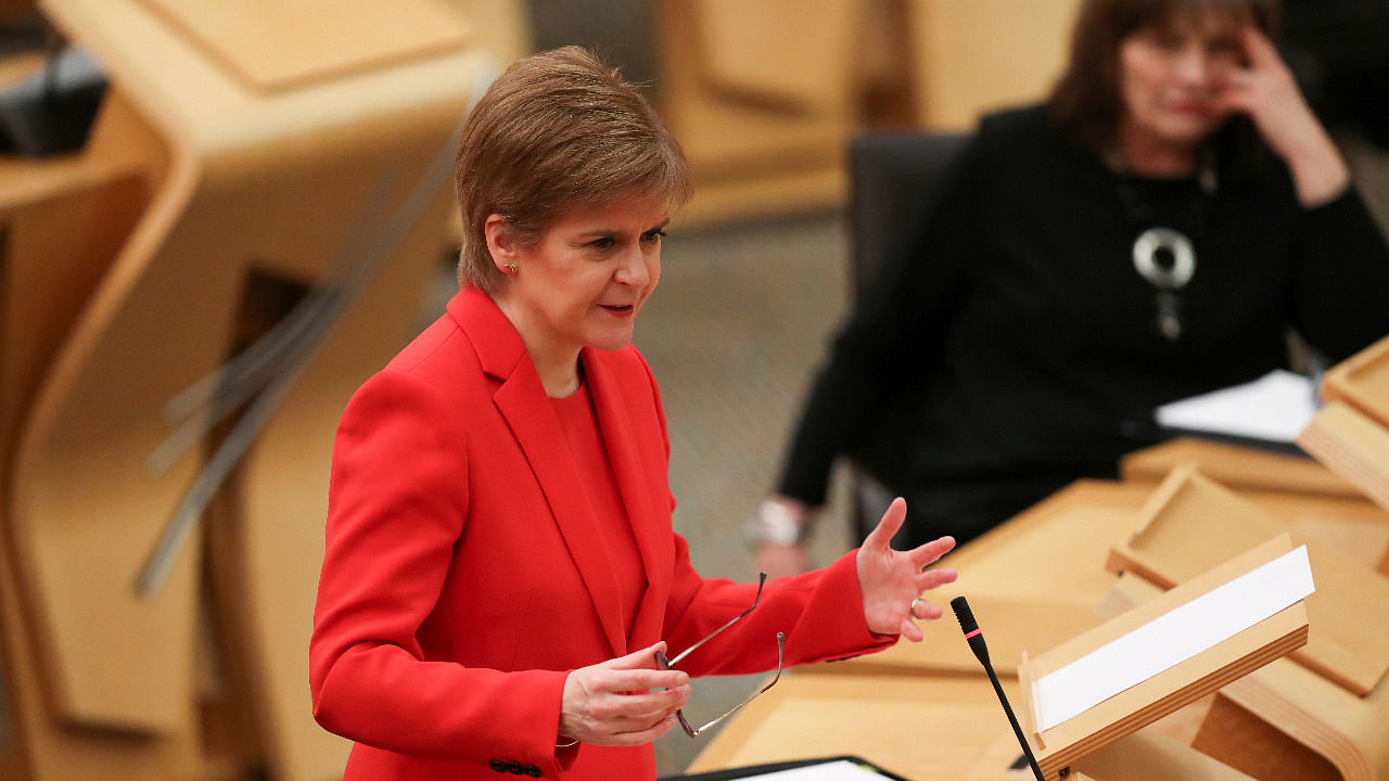 Scottish First Minister Nicola Sturgeon speaks at the Parliament in Edinburgh, Scotland, Britain. Credit: Reuters Photo