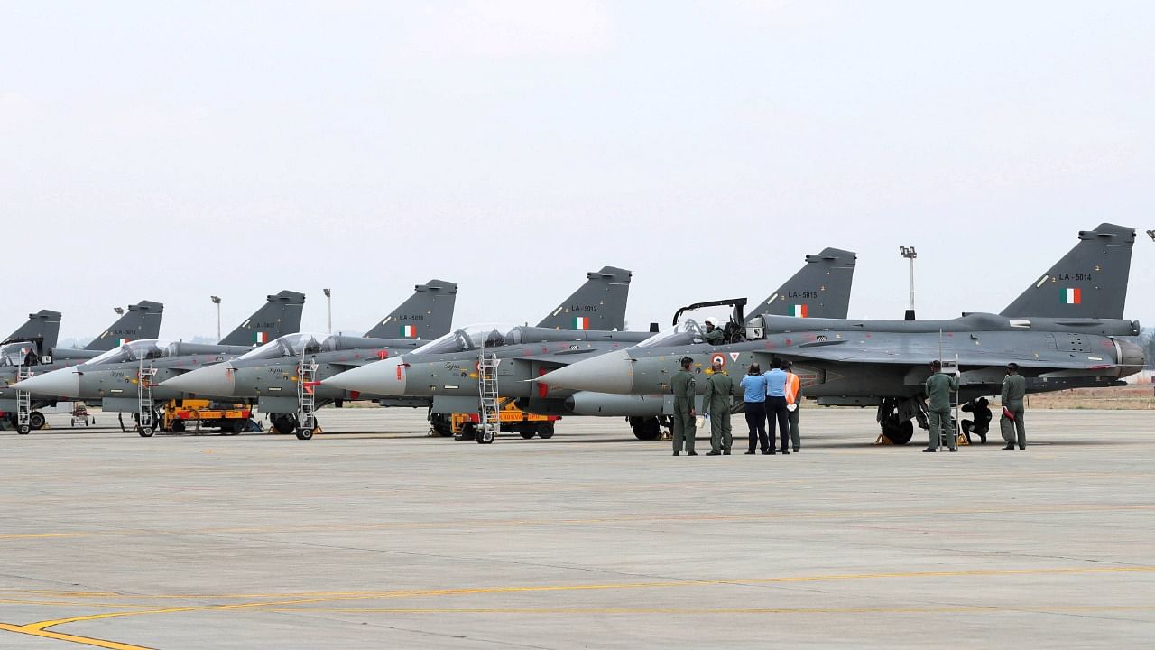 In this file photo, dated May 27, 2020, is seen the second squadron of Light Combat Aircraft Tejas fighter operationalized in the Indian Air Force at Air Force Station in Sulur of Coimbatore district. Credit: PTI Photo