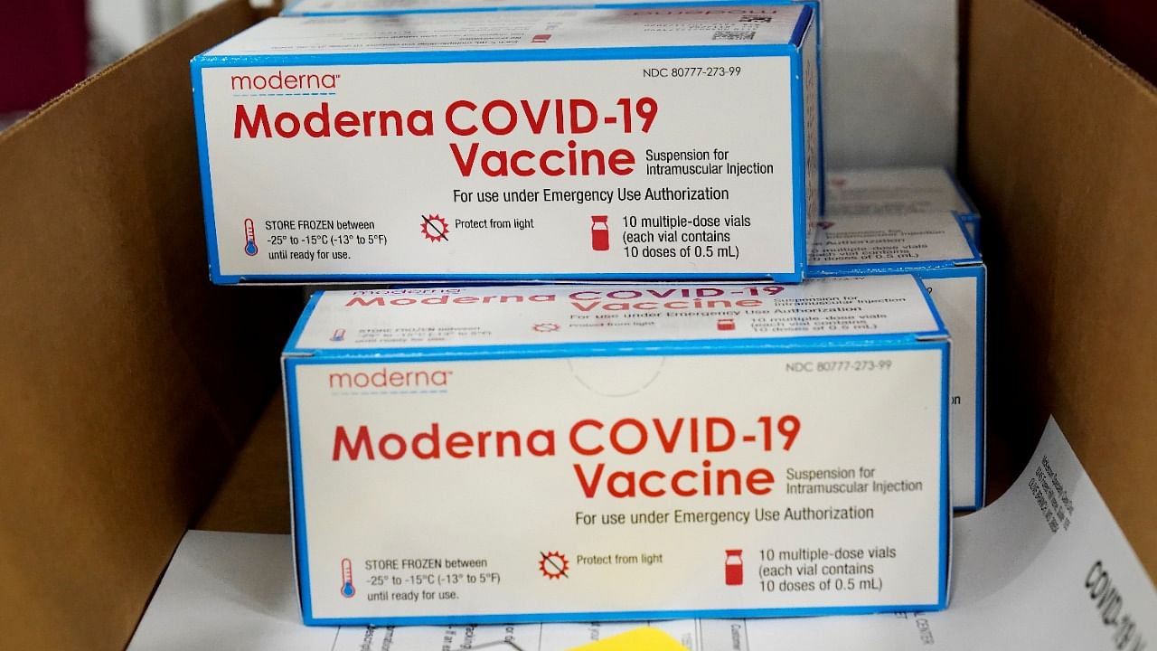  Boxes containing the Moderna Covid-19 vaccine. Credit: Reuters File Photo
