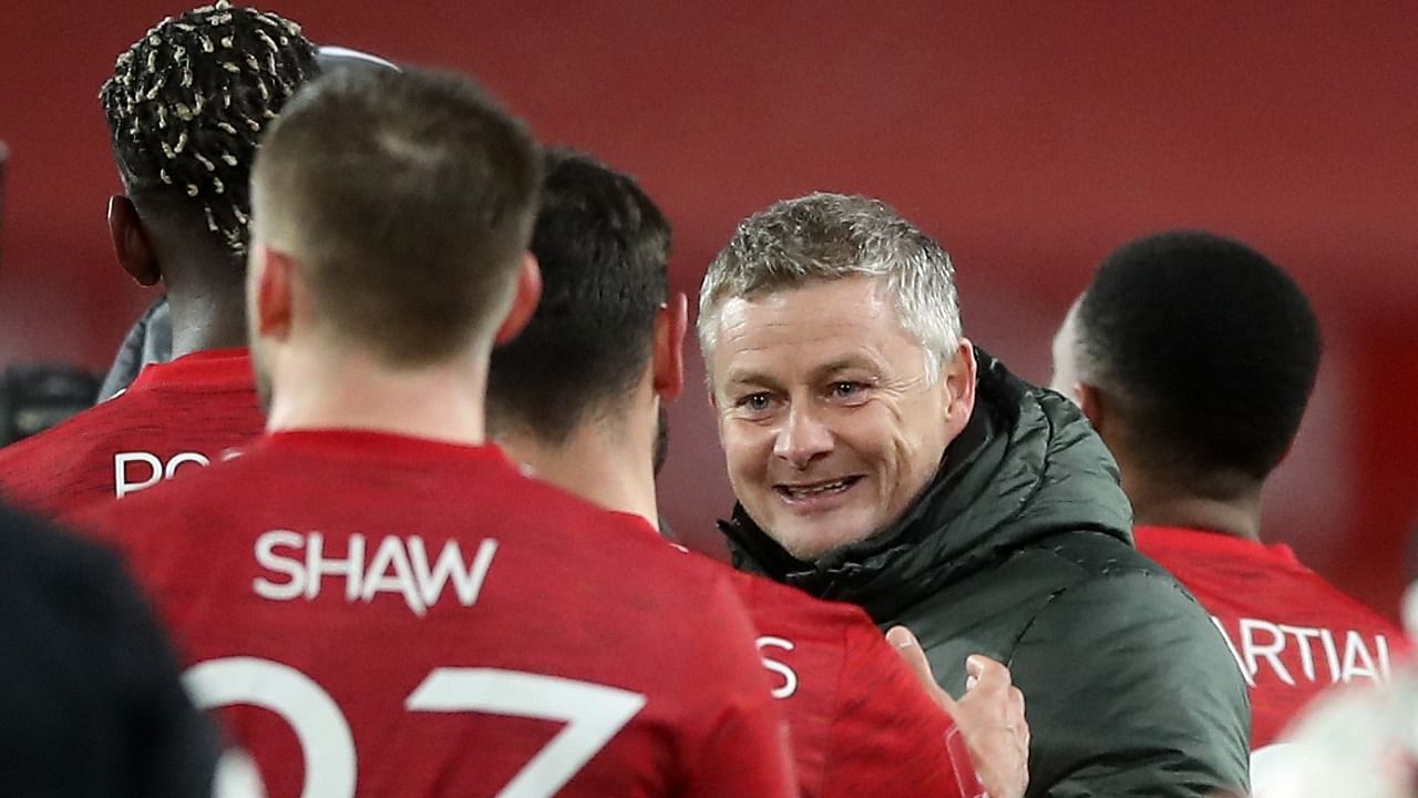Manchester United manager Ole Gunnar Solskjaer celebrates after his side's 3-2 win over Liverpool in the fourth round of the FA Cup at Old Trafford, Manchester. Credit: Reuters Photo