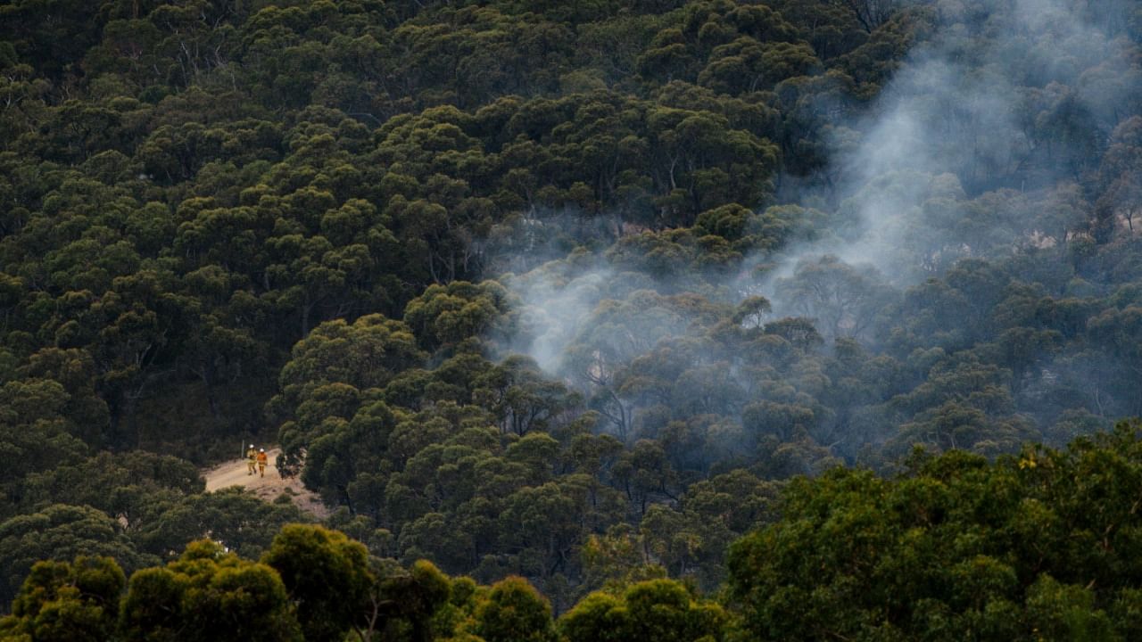 Emergency services can be seen fighting a bushfire that is burning in the Cherry Gardens area in the Adelaide Hills, Australia. Credit: Reuters Photo