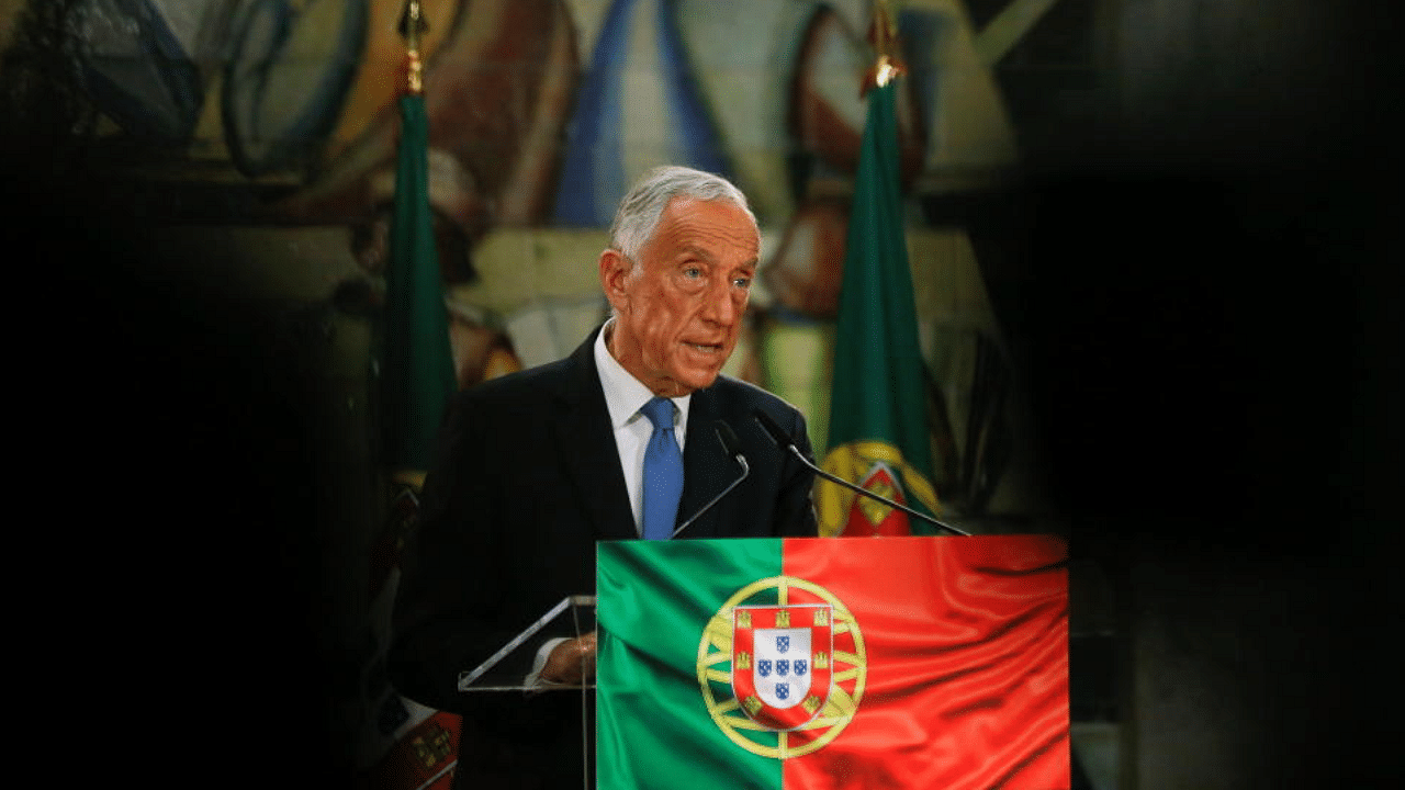 Re-elected Portugal's President Marcelo Rebelo de Sousa addresses journalists after the announcement of electoral results in Lisbon, Portugal, January 24, 2021. Credit: Reuters Photo