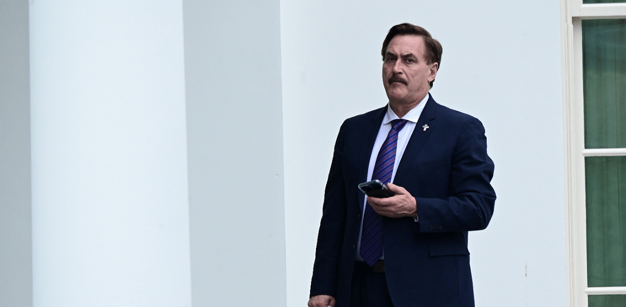 Mike Lindell, CEO of My Pillow, stands outside the West Wing of the White House in Washington. Credit: Reuters Photo