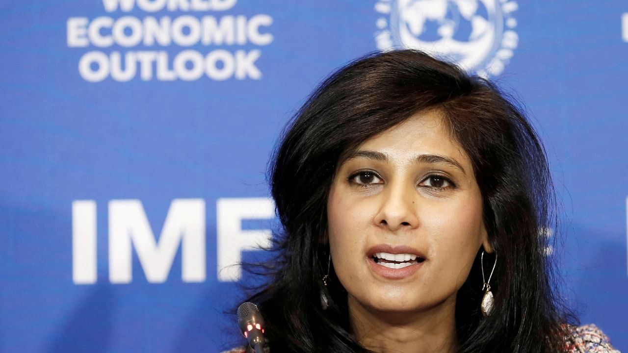 Gita Gopinath, Economic Counsellor and Director of the Research Department at the International Monetary Fund (IMF), speaks during a news conference in Santiago. Credit: Reuters Photo