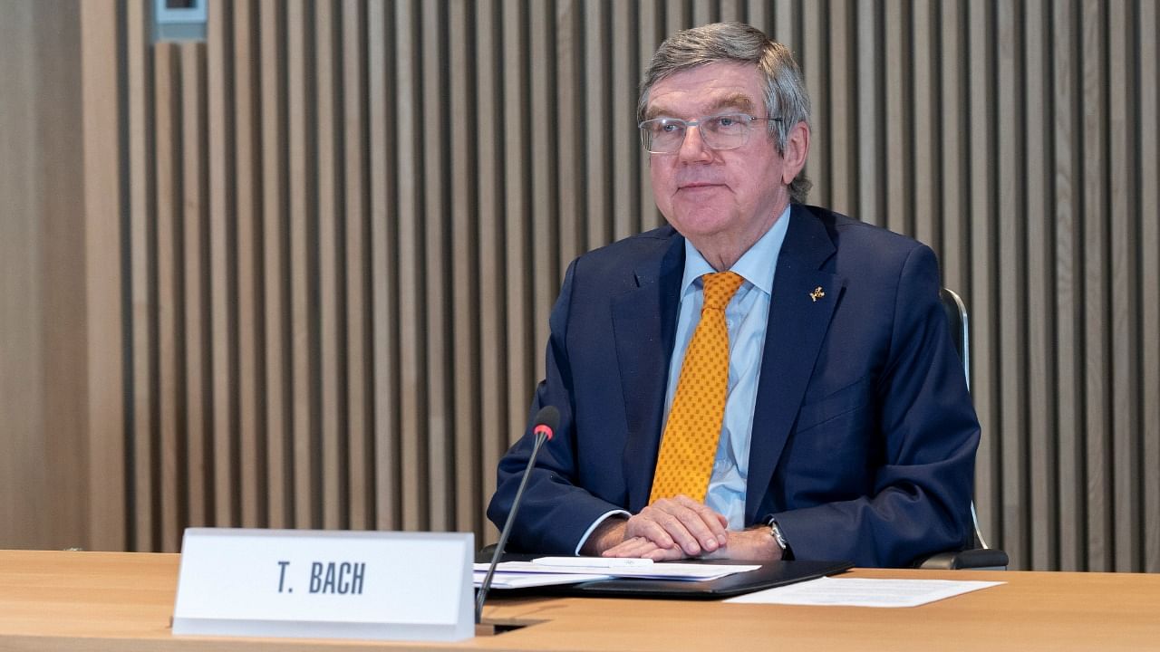 IOC President, Thomas Bach, hosts the first Executive Board meeting for 2021 at the Olympic House in Lausanne, Switzerland. Credit: Reuters Photo