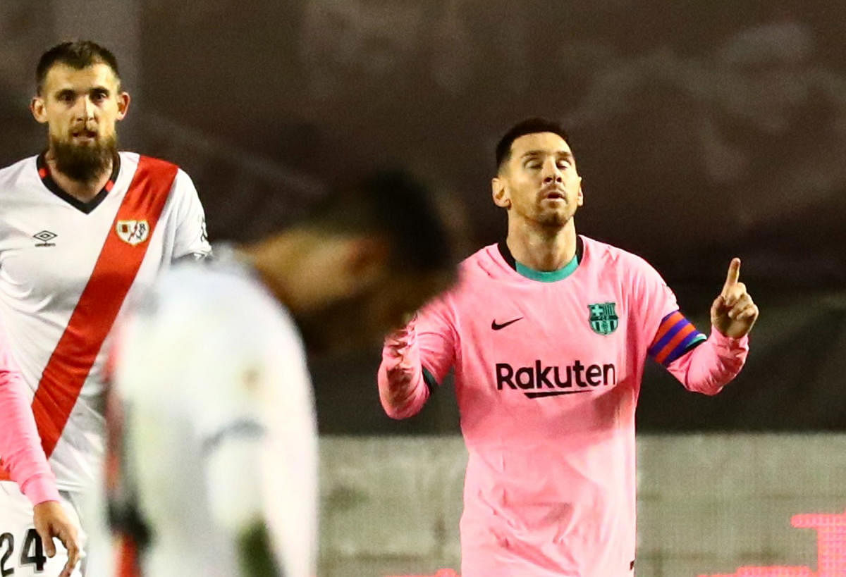 FC Barcelona's Lionel Messi celebrates scoring their first goal. Credit: Reuters photo. 