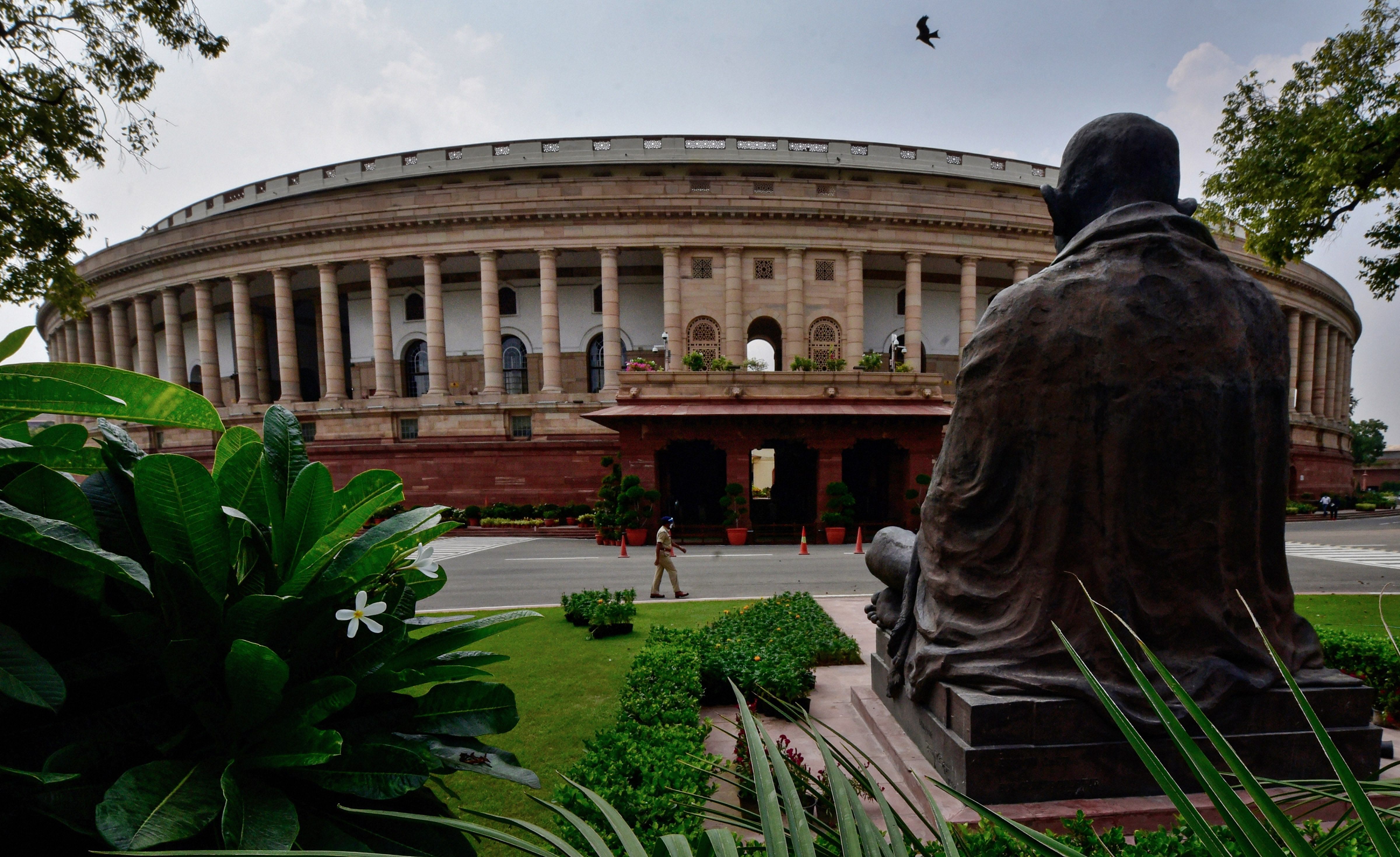 Statue of Mahatma Gandhi in the premises of Parliament House in New Delhi. Credit: PTI File Photo
