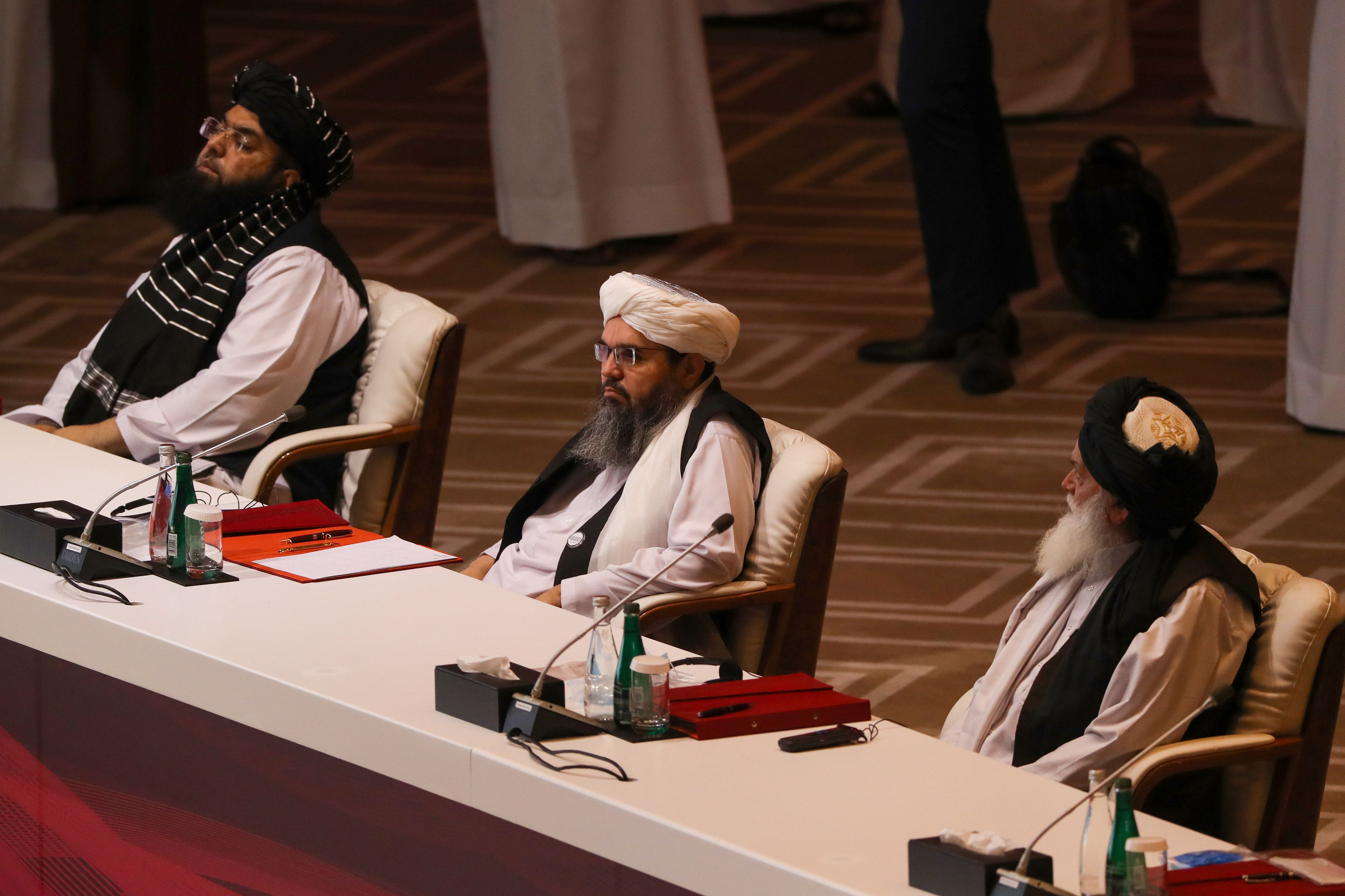 Taliban delegation attend the opening session of the peace talks between the Afghan government. Credit: AFP Photo