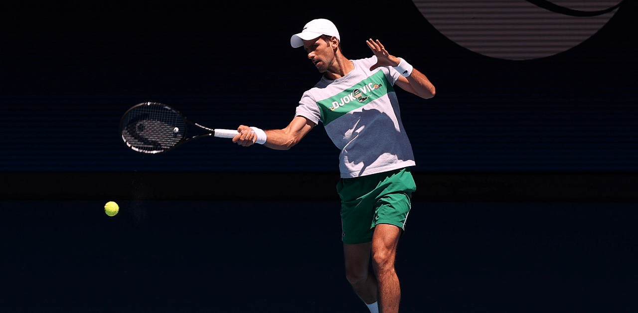 Serbia's Novak Djokovic practices at Melbourne Park in Melbourne. Credit: Reuters Photo