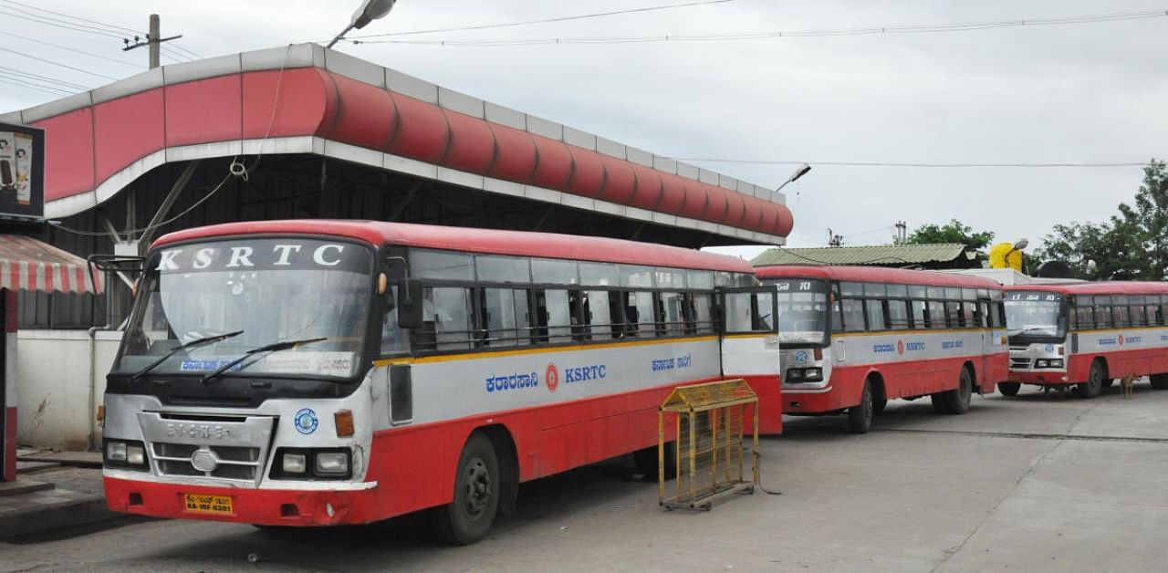 Workers of the four transport corporations had gone on strike for four days from December 10, bringing to halt the bus services across the state. Credit: DH File Photo