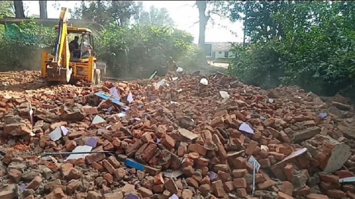 The razed houses of the Soligas at BRT in Chamarajanagar district. DH PHOTO