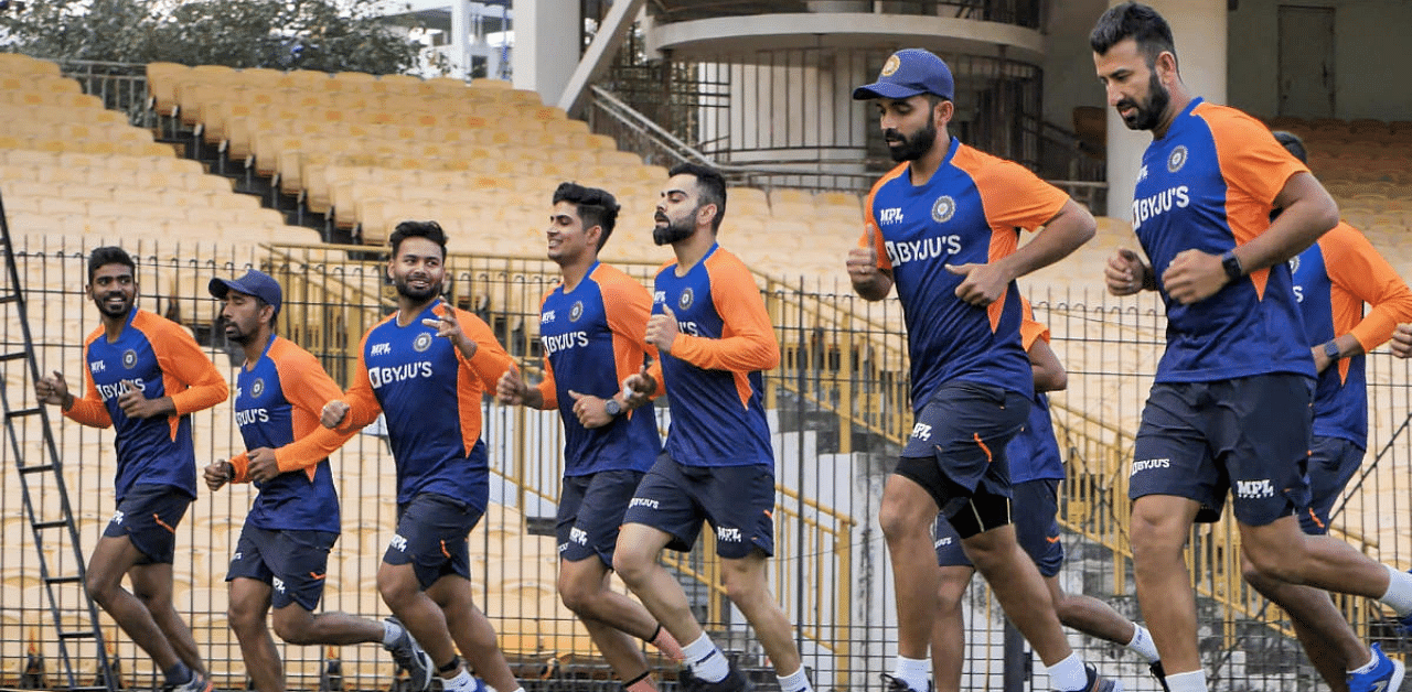 Team Indian training in Chennai ahead of first test against England. Credit: PTI