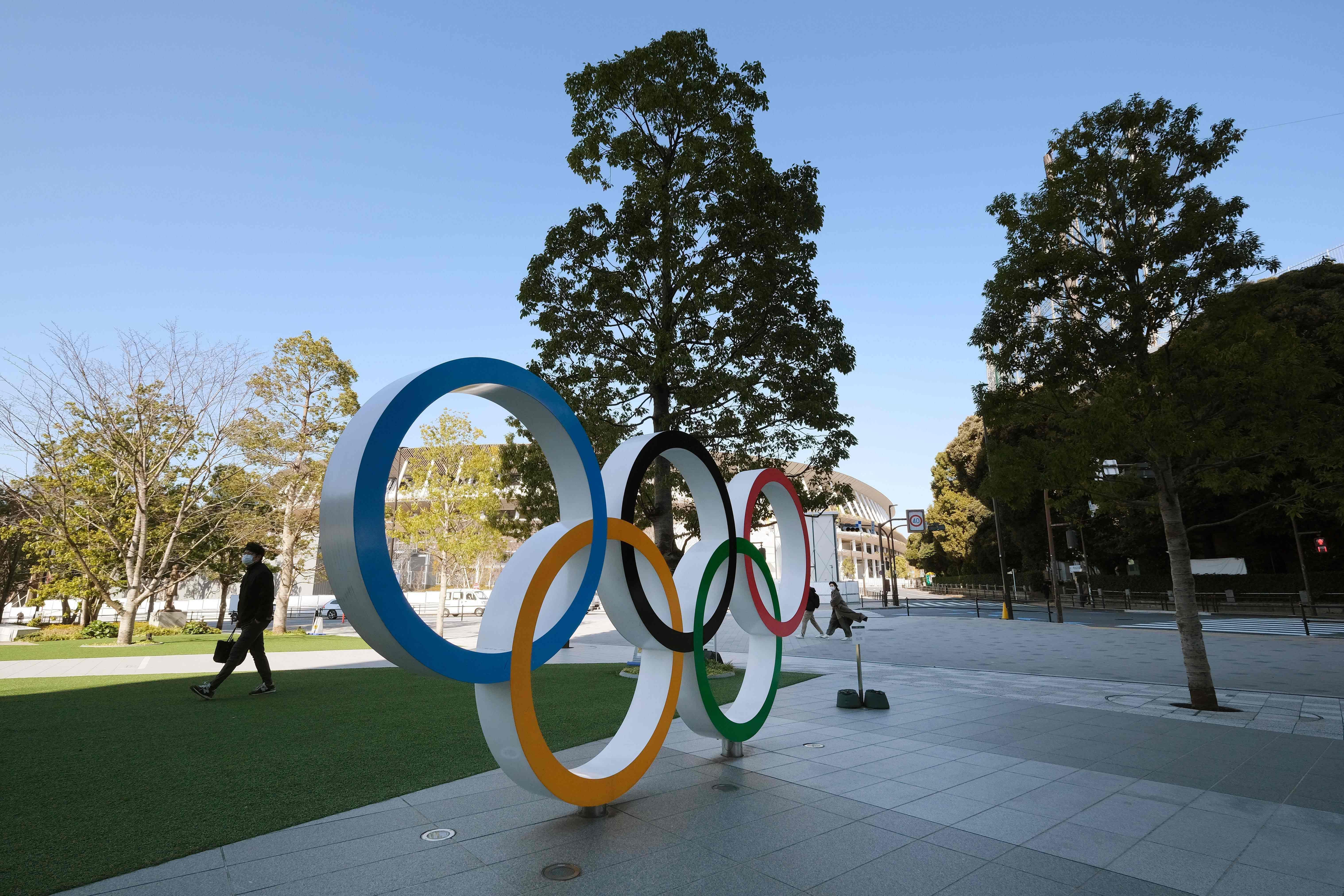 The Olympic rings monument is displayed near the National Stadium for the Tokyo 2020 Olympic Games in Tokyo. Credit: AFP Photo