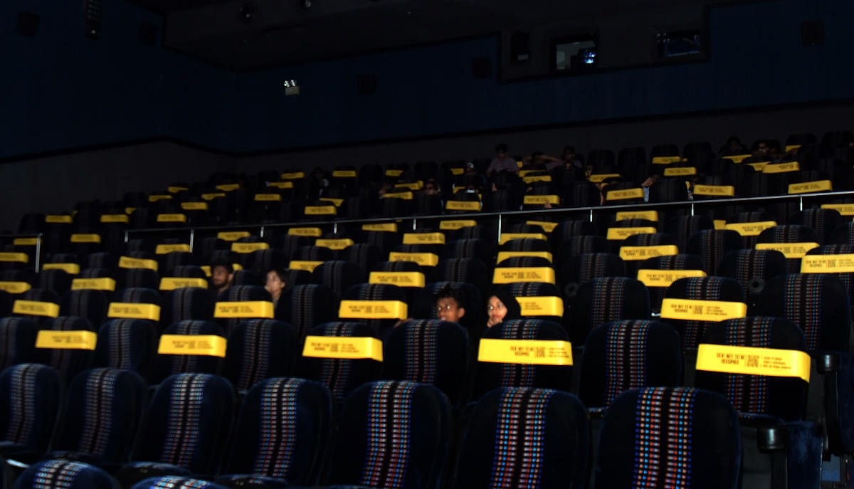 A majority of the seats were vacant in a multiplex in Mangaluru on Friday. DH Photo/Govindraj Javali