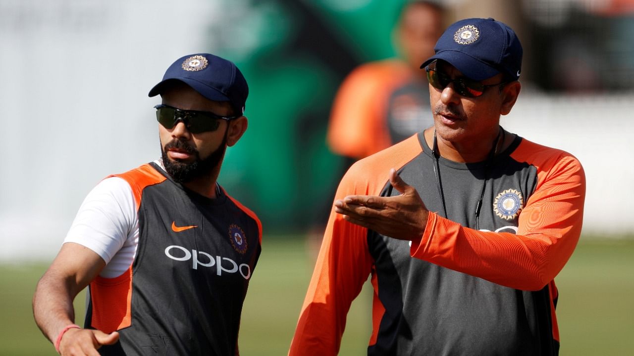 India head coach Ravi Shastri and Virat Kohli. Credit: Reuters File Photo.