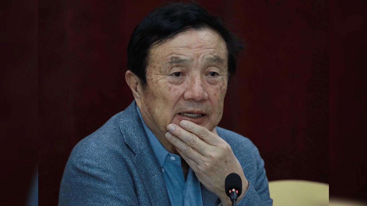 Huawei founder and CEO Ren Zhengfei speaks during a press briefing in Taiyuan, in China's northern Shanxi province on February 9, 2021. Credit: AFP Photo