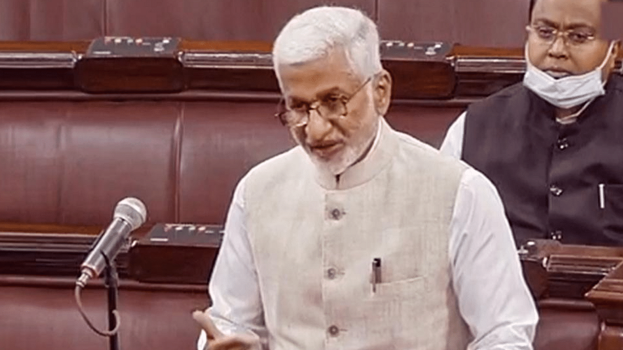 YSRC MP V Vijayasai Reddy speaks in the Rajya Sabha during ongoing Budget Session of Parliament, in New Delhi, Tuesday, Feb. 9, 2021. Credit: PTI