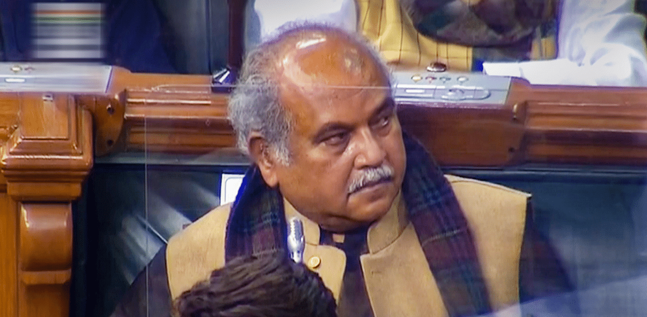 Agriculture Minister Narendra Singh Tomar in the Lok Sabha. Credit: PTI Photo