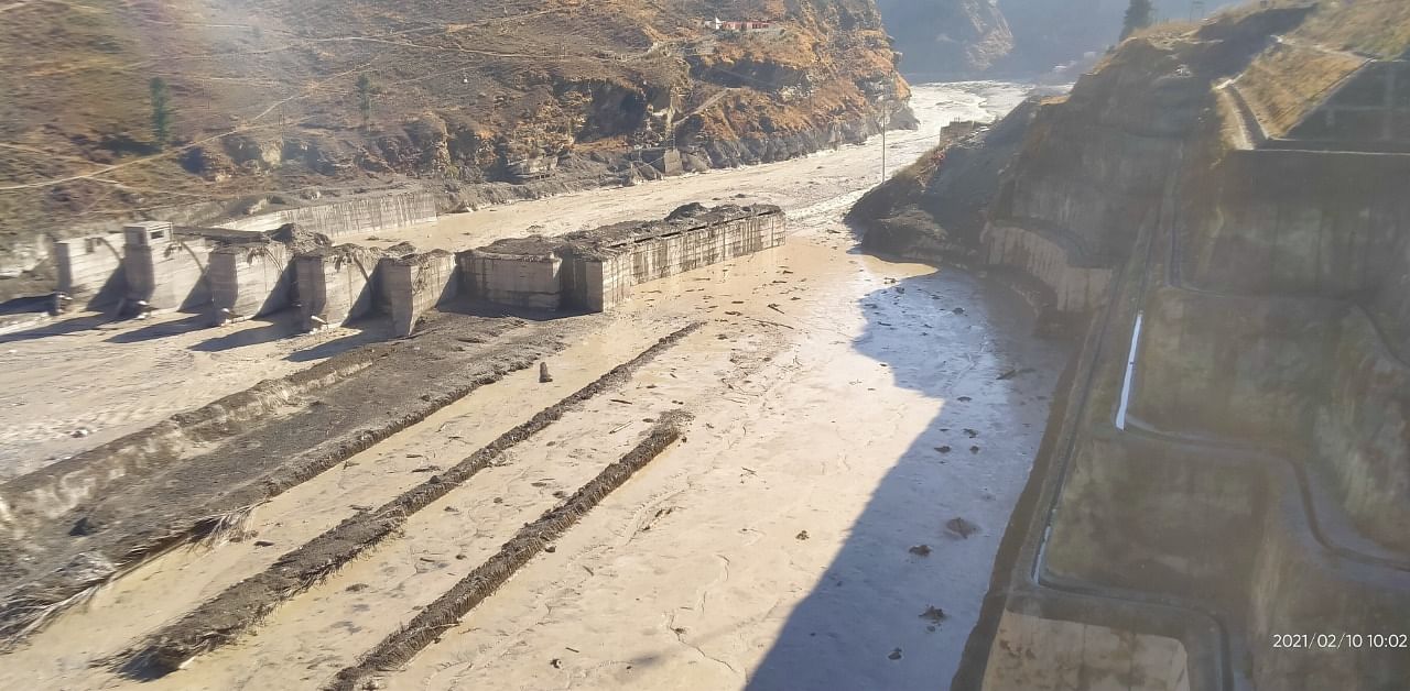 The four tunnels, next to the barrage of the run-of-the-river project, were under construction and workers were present on Sunday morning. Credit: DH Photo