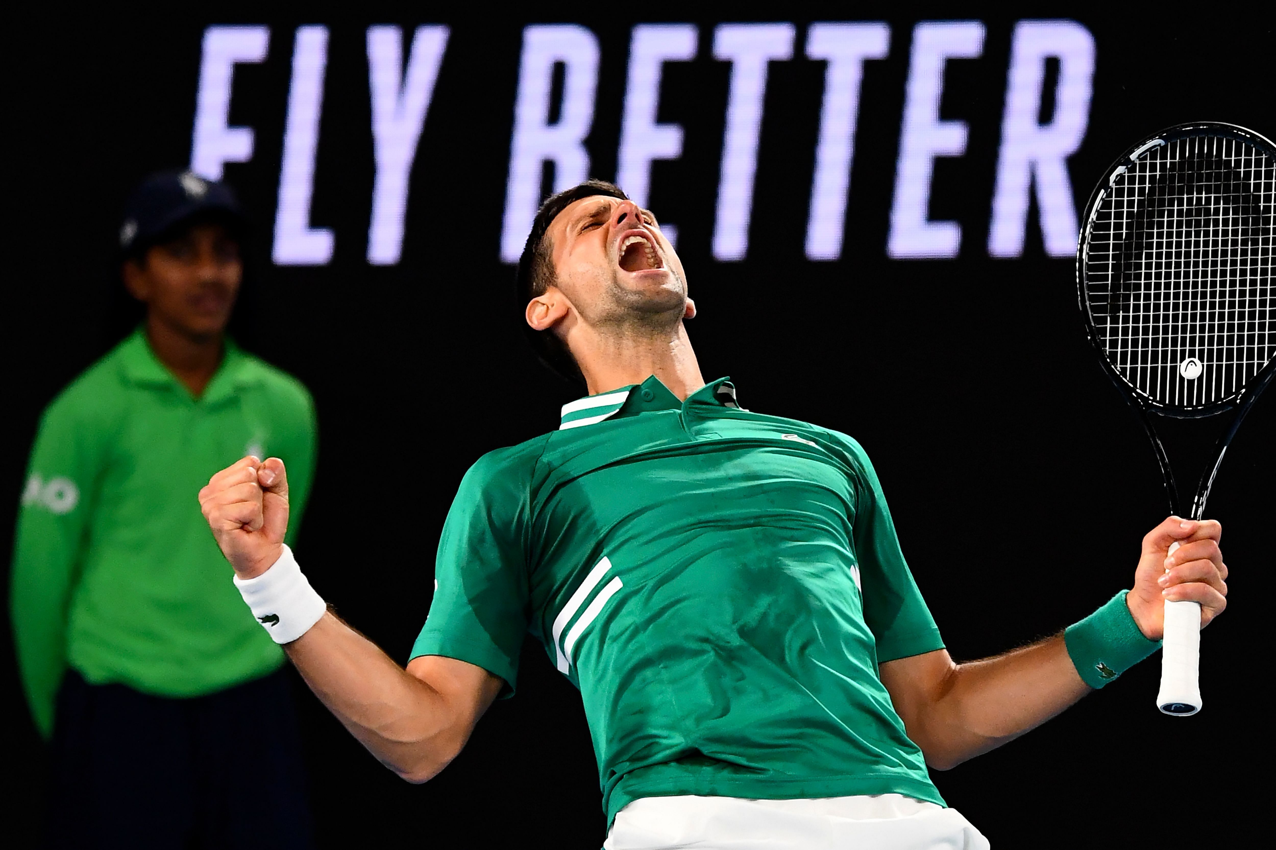 Serbia's Novak Djokovic celebrates after winning against Taylor Fritz of the US during their men's singles match on day five of the Australian Open. Credit: AFP Photo