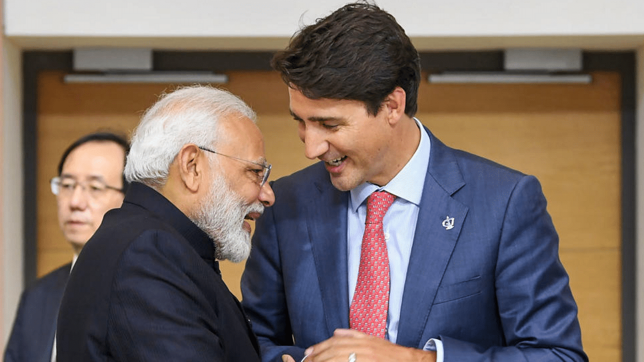 Prime Minister Narendra Modi with his Canadian counterpart Justin Trudeau at G-7 summit in Biarritz, France, Monday, Aug. 26, 2019. Credit: PIB Photo