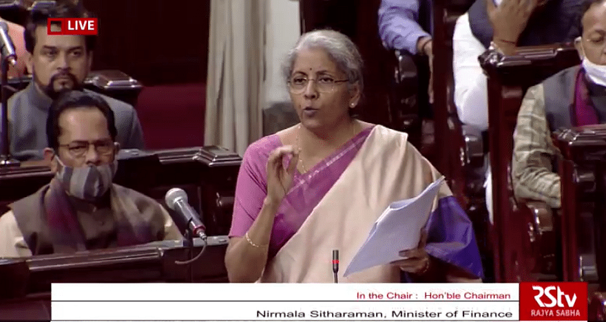 Union Finance Minister Nirmala Sitharaman said during the Covid-19 pandemic year, the government has spent Rs 90,469 crore under the MNREGA rural employment scheme, which highest ever.. Credit: RSTV screengrab