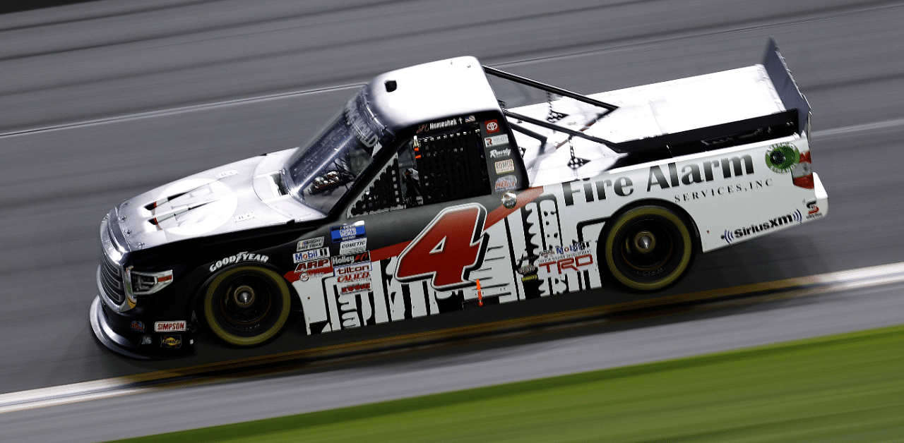 John Hunter Nemechek, driver of the #4 Fire Alarm Services Toyota, drives during the NASCAR Camping World Truck Series NextEra Energy 250. Credit: AFP Photo