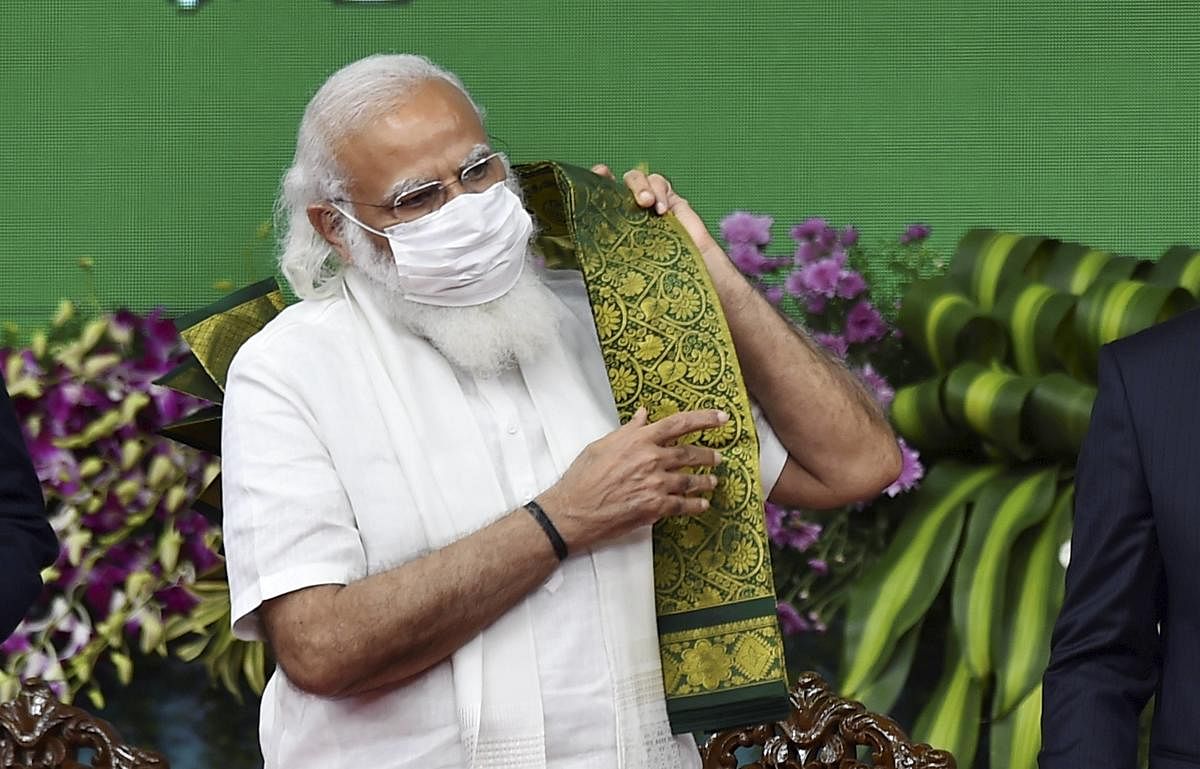 Prime Minister Narendra Modi during the inauguration of Chennai Metro Rail Phase-I extension, that will link North Chennai with the Airport and Central Railway Station, in Chennai. Credit: PTI photo. 