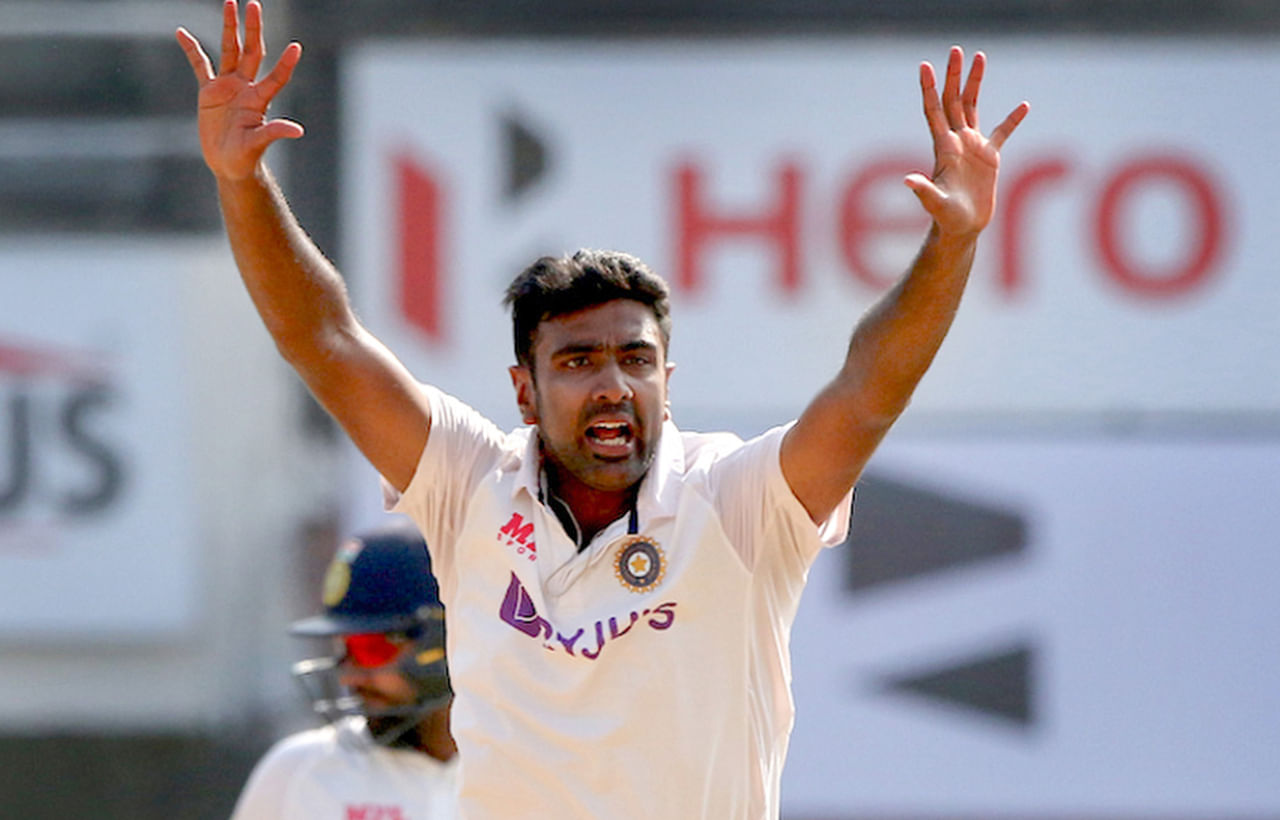 India's Ravichandran Ashwin celebrates a wicket during the 4th day of first cricket test match between India and England, at M.A. Chidambaram Stadium ,in Chennai, Monday, Feb. 8, 2021. Ashwin took 6 wickets. Credit: BCCI/PTI Photo