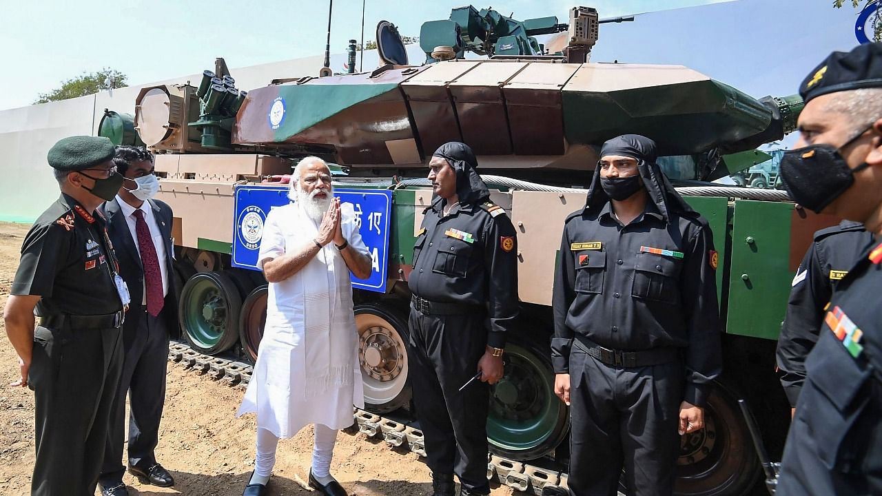 Prime Minister Narendra Modi while handing over the indigenously developed Arjun Main Battle Tank (Mark 1A) tanks to the army, in Chennai. Credit: Twitter Photo via PTI/@narendramodi
