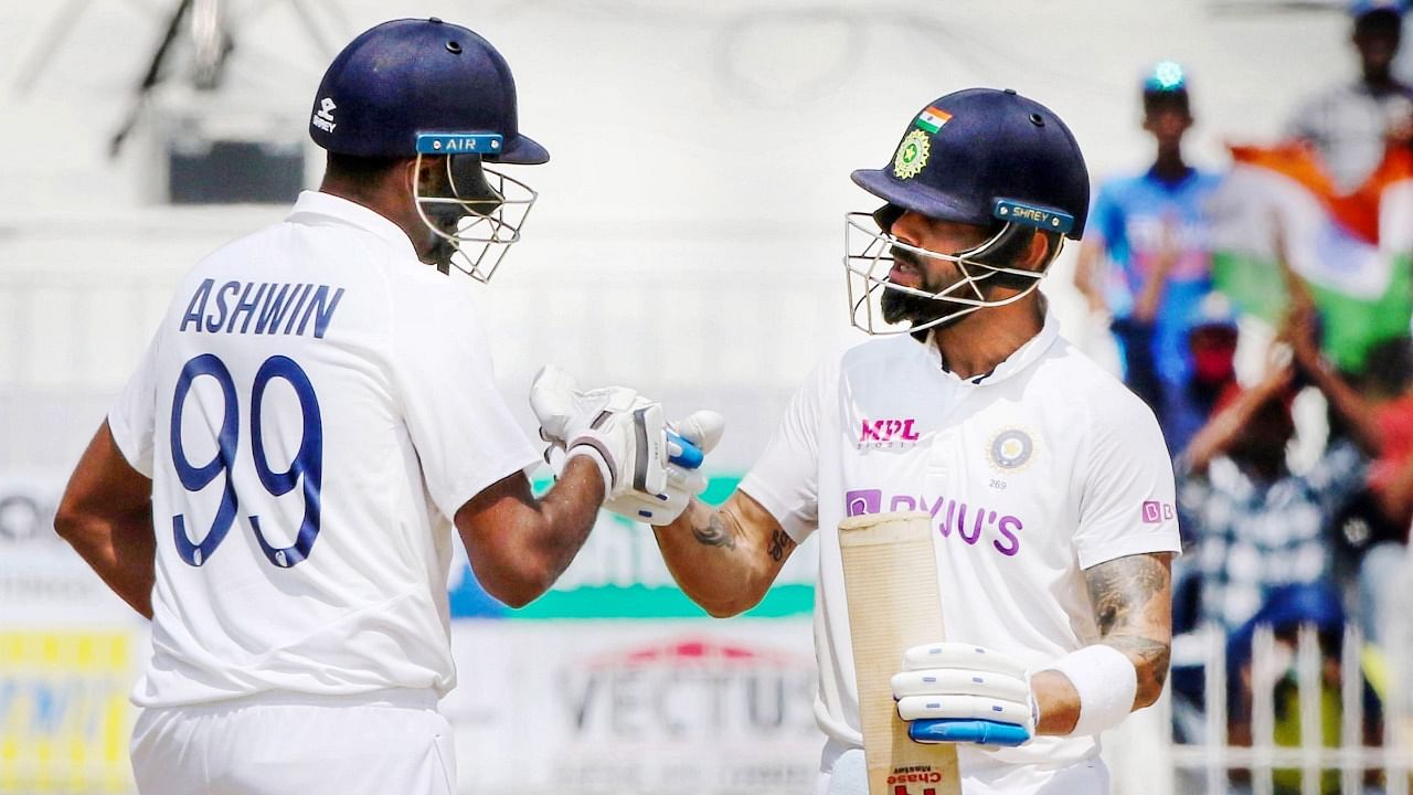 Indian Captain Virat Kohli and Ravichandran Ashwin during the 3rd day of second cricket test match between India and England, at M.A. Chidambaram Stadium ,in Chennai. Credit: PTI Photo