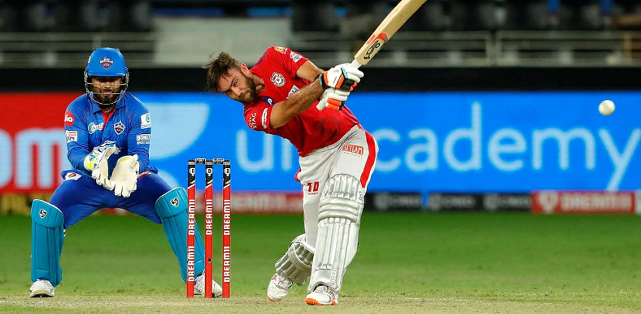 Glenn Maxwell of Kings XI Punjab bats in Dubai during season 13 of the IPL. Credit: iplt20.com/Saikat Das/Sportzpics for BCCI