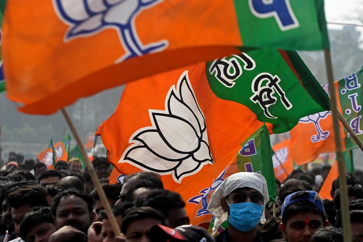  Bharatiya Janata Party flag in Howrah, West Bengal. Credit: AFP photo. 