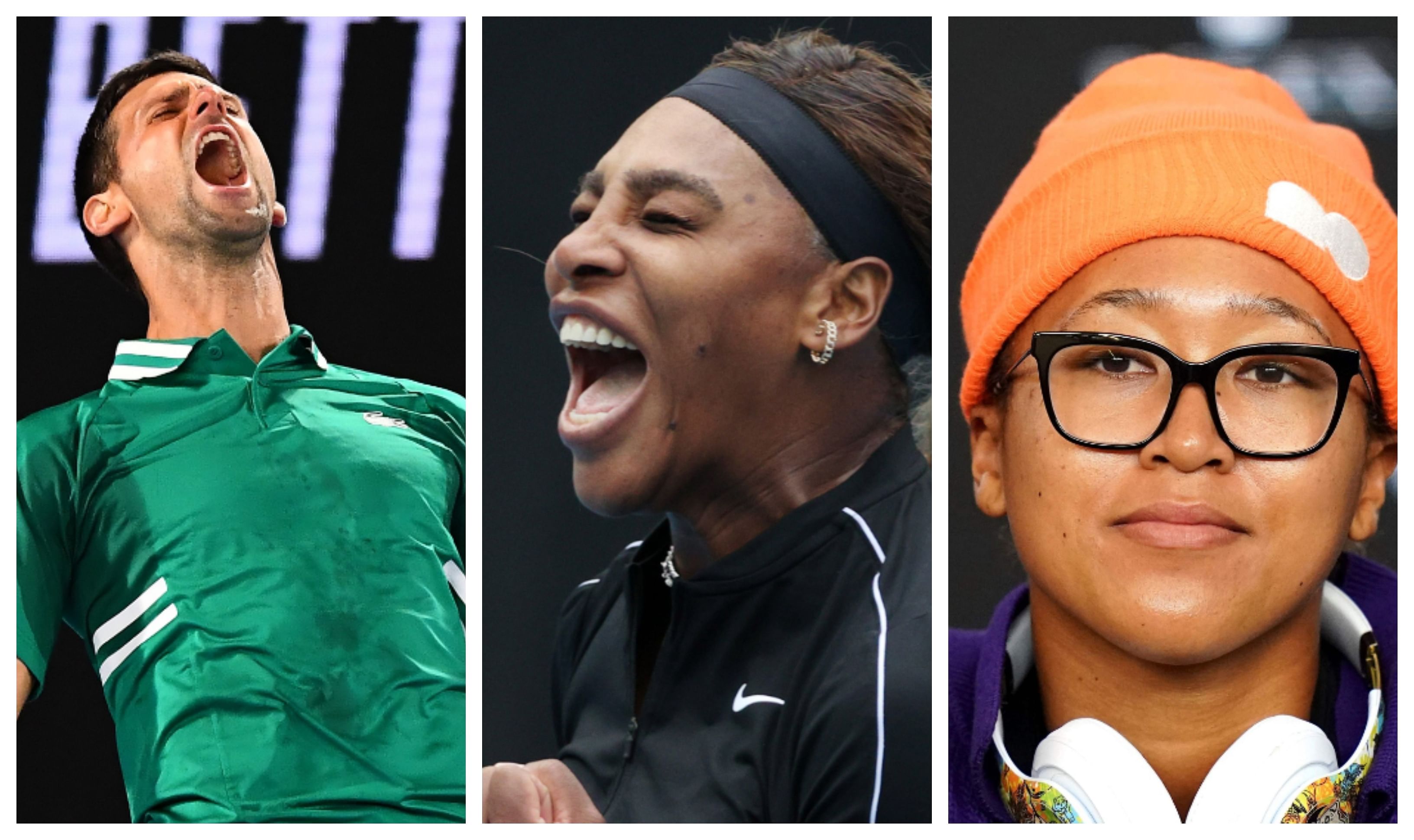 Novak Djokovic, Serena Williams and Naomi Osaka. Credit: DH Collage