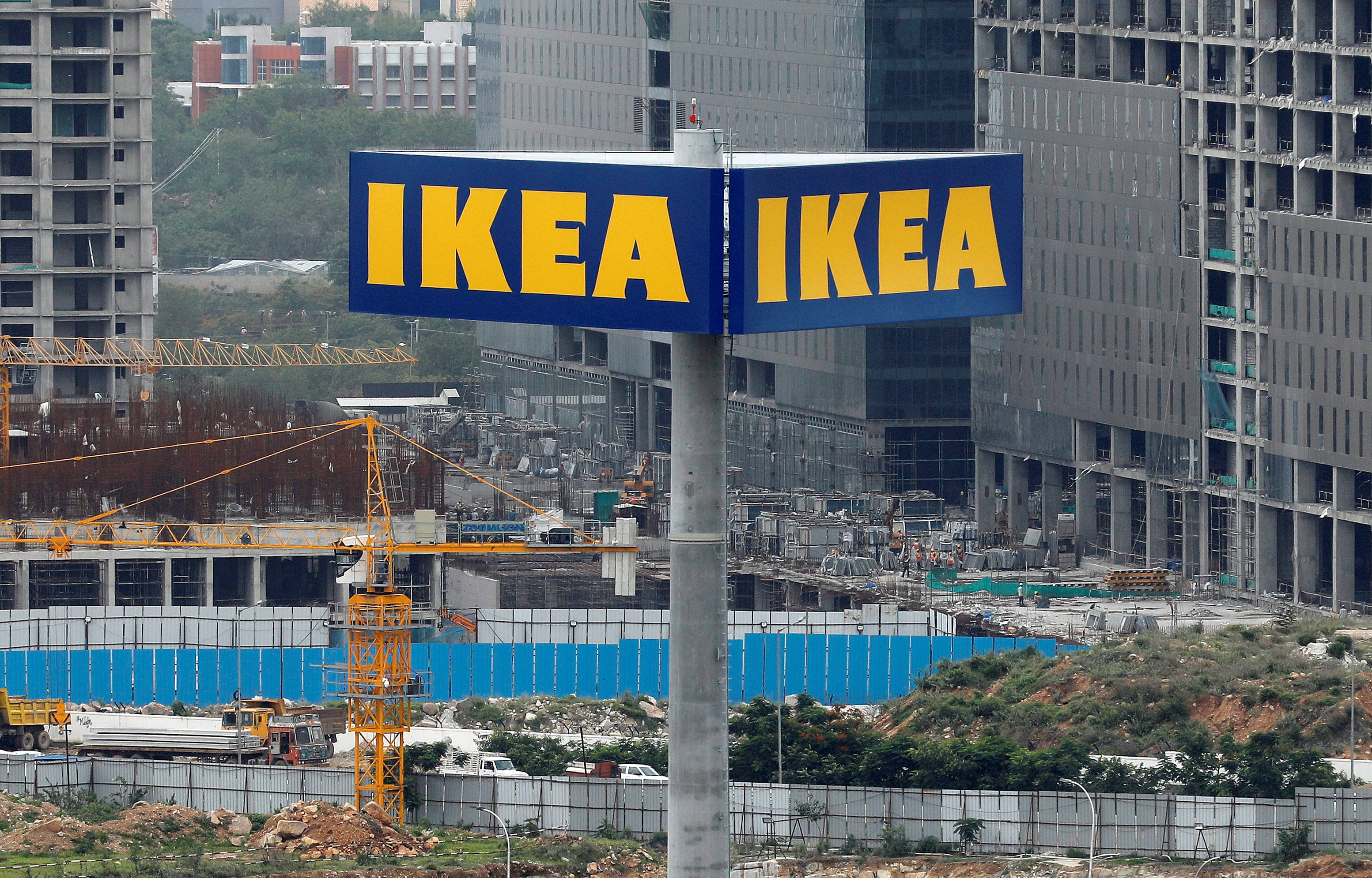 The logo of IKEA is seen outside its under construction store in Hyderabad, India. Credit: Reuters File Photo