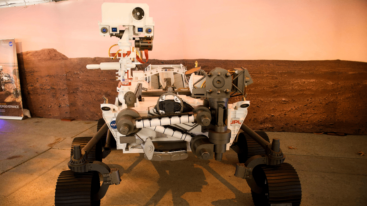A full-scale model of the Perseverance rover is displayed at NASA's Jet Propulsion Laboratory (JPL). Credit: AFP Photo