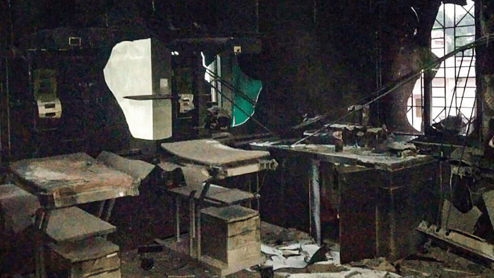 Charred remains of furniture and other equipments at the Bhandara General Hospital, where a fire broke out, in Bhandara district, Saturday, Jan. 9, 2021. Credit: PTI Photo