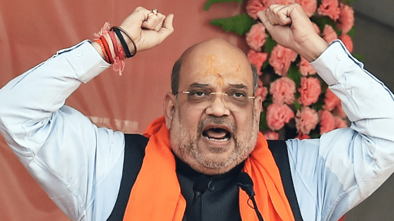 Union Home Minister Amit Shah speaks during a public meeting to launch 5th phase of Poriborton Yatra, ahead of West Bengal Assembly polls, at Indira Maidan in South 24 Parganas district of West Bengal, Thursday, Feb. 18, 2021. Credit: PTI Photo