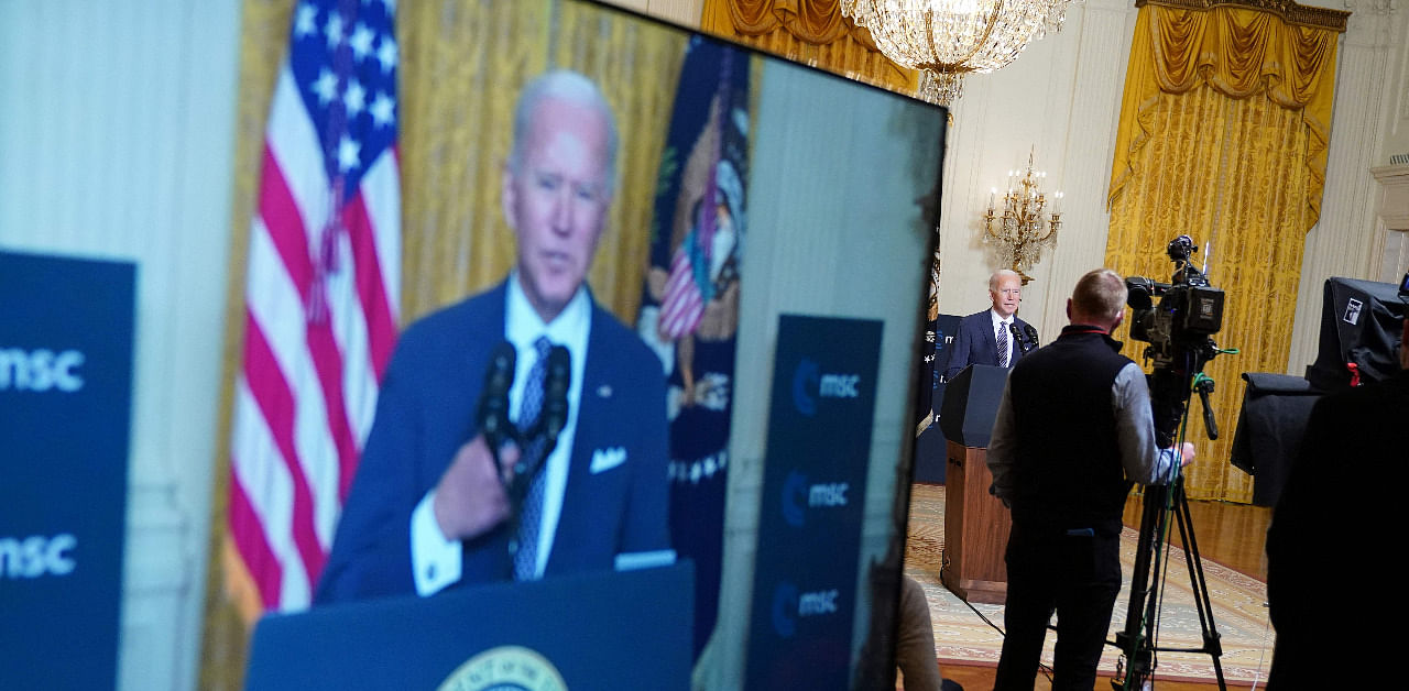 US President Joe Biden speaks virtually from the East Room of the White House in Washington, DC. Credit: AFP Photo