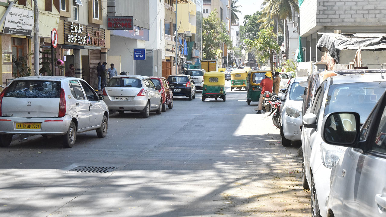 Cars parked at Gandhinagar in Bengaluru. Credit: DH Photo/Janardhan B K