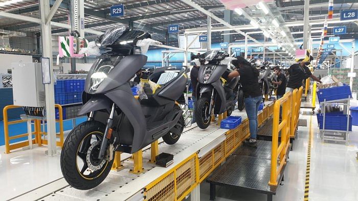 Assembly line at Ather Energy's facility in Hosur. Credit: DH Photo