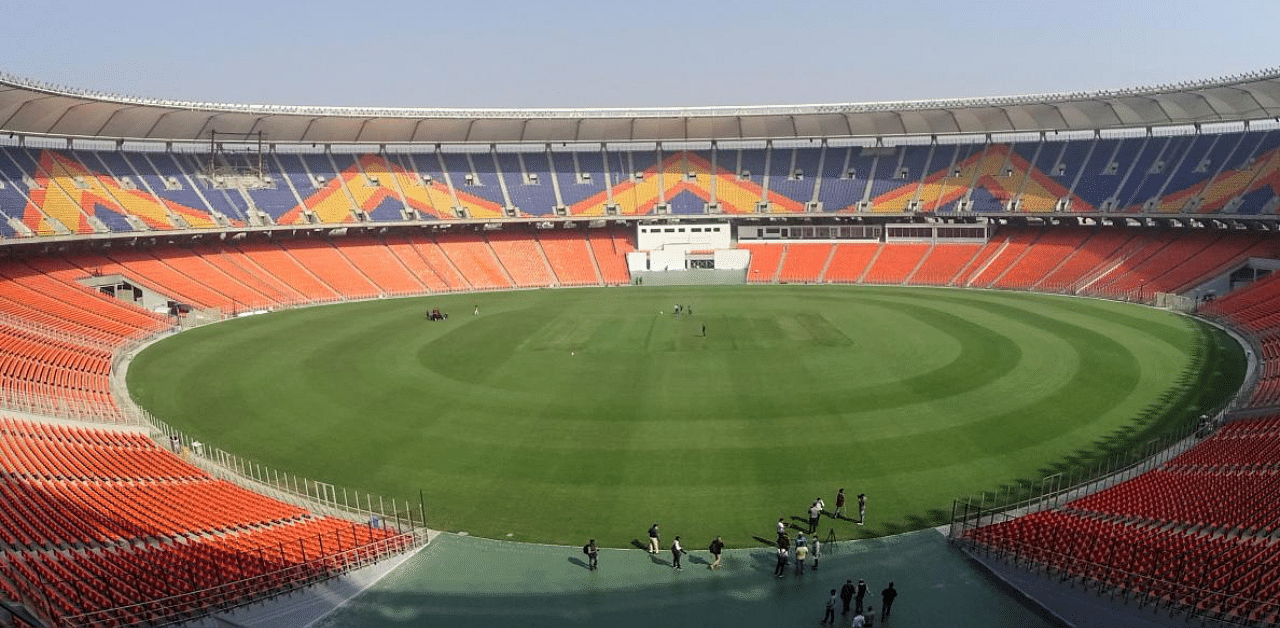 A general view of the Sardar Patel Stadium, the world's biggest cricket stadium, is pictured ahead of the third Test match between India and England, in Motera. Credit: AFP photo. 