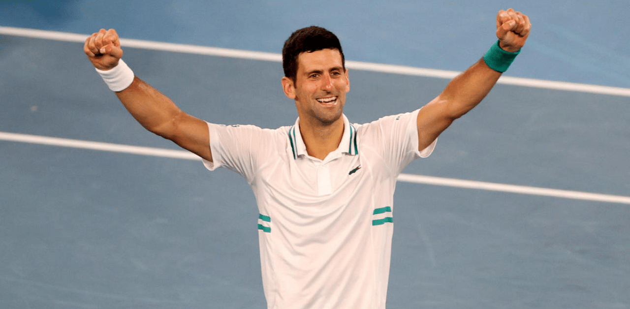 Serbia's Novak Djokovic celebrates winning his final match against Russia's Daniil Medvedev  Credit: Reuters Photo